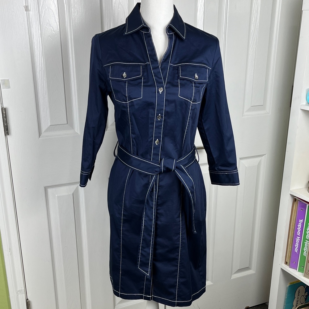 Badgley Mischka Navy Midi Dress Women’s Size‎ 2